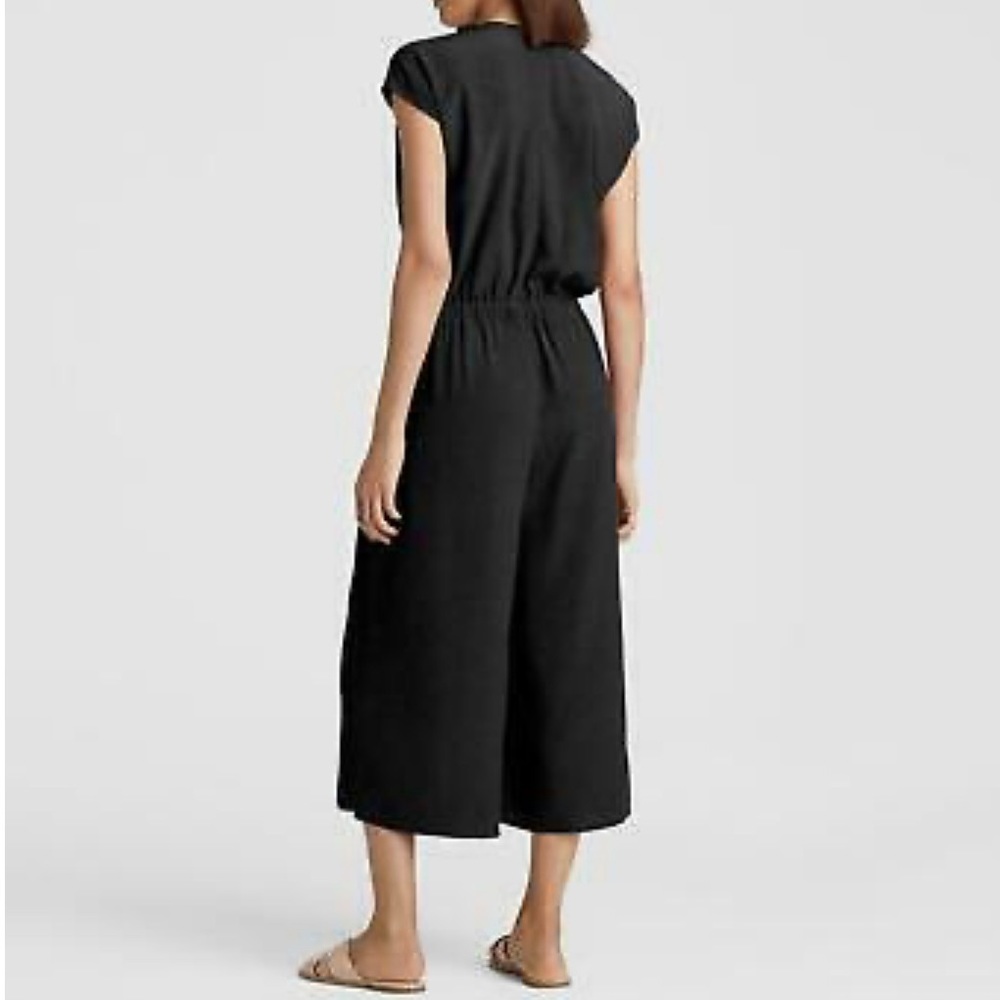 SOLD-Eileen Fisher Black Sleeveless Cropped Wide Leg Jumpsuit - Picture 4 of 12